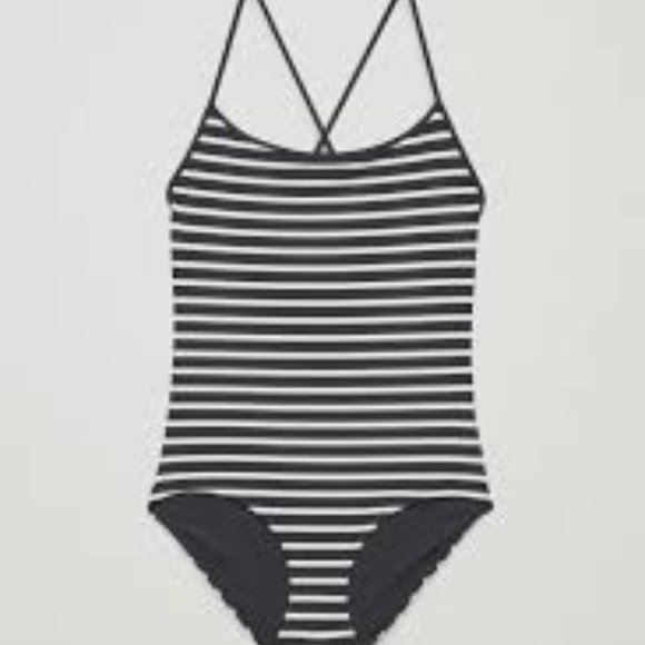 SOLD! COS Cross back One Piece Swim Suit ~ Navy/White Stripes~ Size US 6 (Small) - Picture 1 of 10